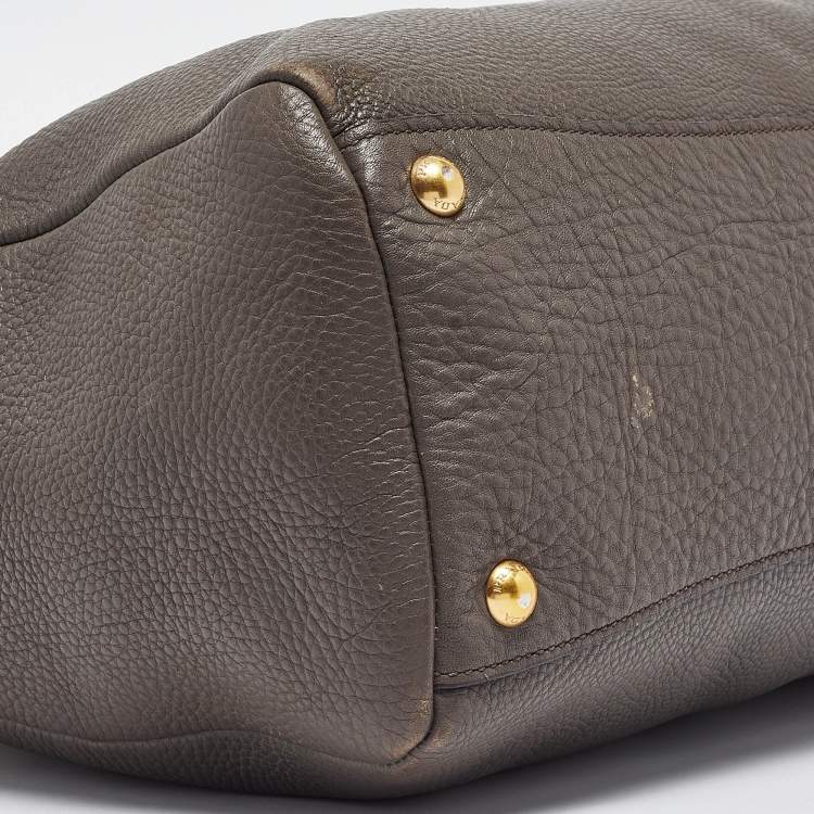 Pre Owned Prada Dark Grey Vitello Daino Leather Duffle Bag