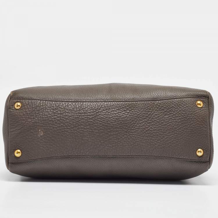Pre Owned Prada Dark Grey Vitello Daino Leather Duffle Bag