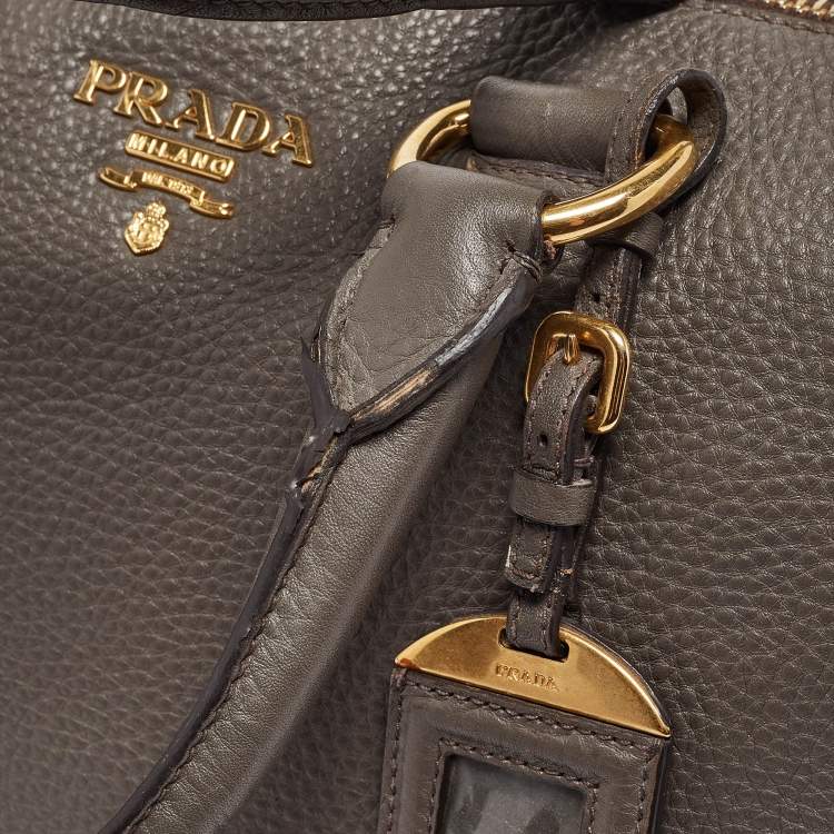Pre Owned Prada Dark Grey Vitello Daino Leather Duffle Bag