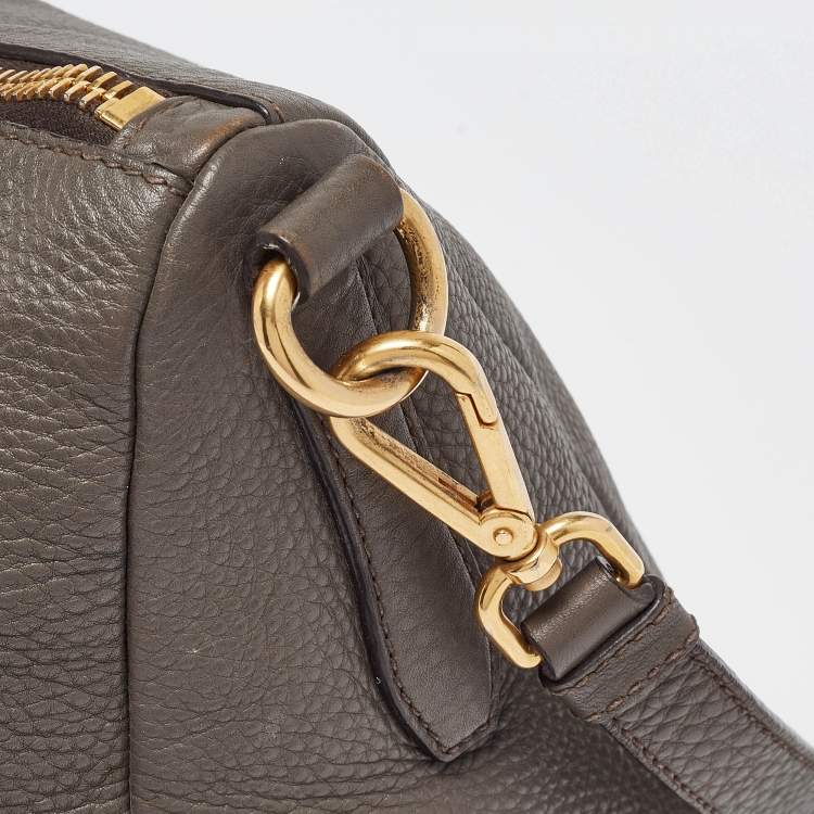Pre Owned Prada Dark Grey Vitello Daino Leather Duffle Bag
