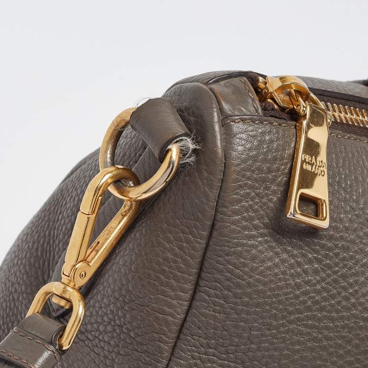 Pre Owned Prada Dark Grey Vitello Daino Leather Duffle Bag