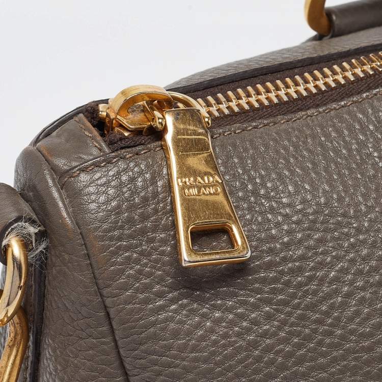 Pre Owned Prada Dark Grey Vitello Daino Leather Duffle Bag