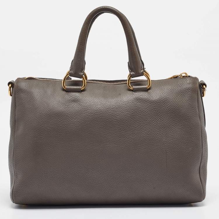 Pre Owned Prada Dark Grey Vitello Daino Leather Duffle Bag