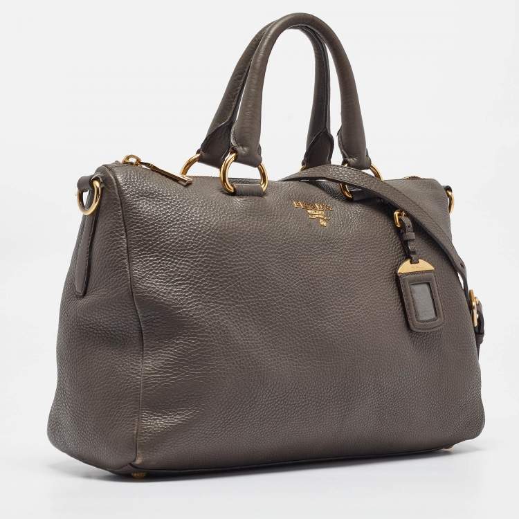 Pre Owned Prada Dark Grey Vitello Daino Leather Duffle Bag