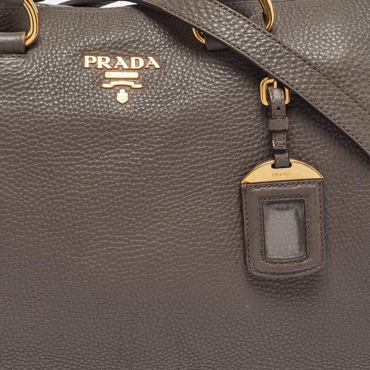 Pre Owned Prada Dark Grey Vitello Daino Leather Duffle Bag