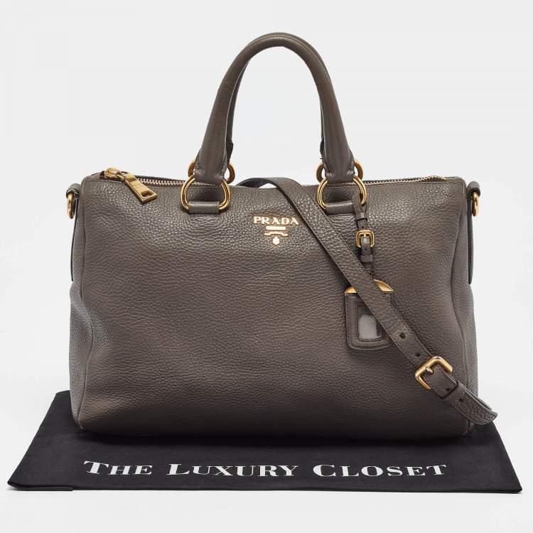 Pre Owned Prada Dark Grey Vitello Daino Leather Duffle Bag