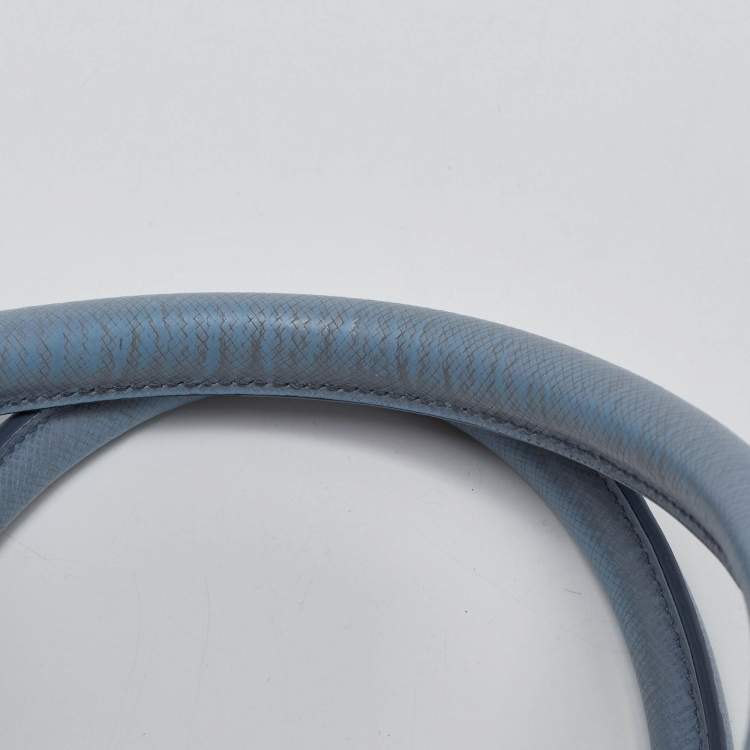 Pre Owned Prada Two Tone Blue Saffiano Lux Leather Pyramid Frame Satchel