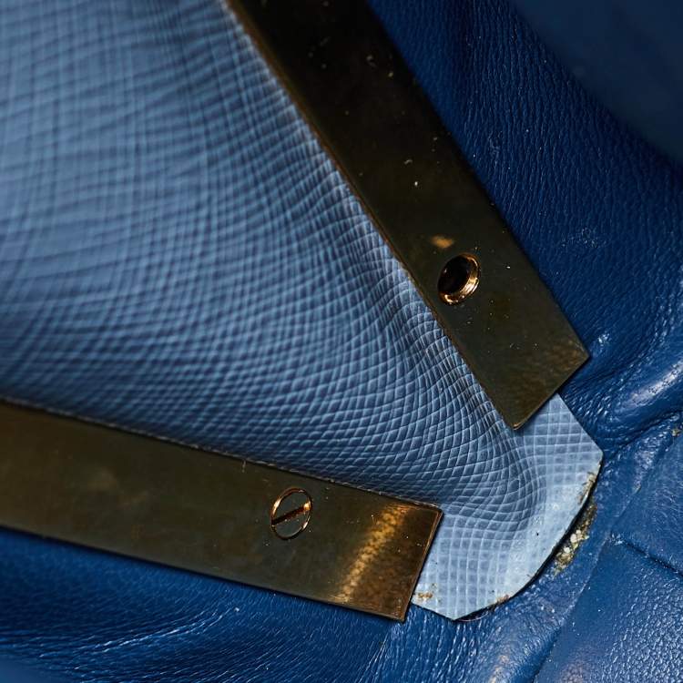 Pre Owned Prada Two Tone Blue Saffiano Lux Leather Pyramid Frame Satchel