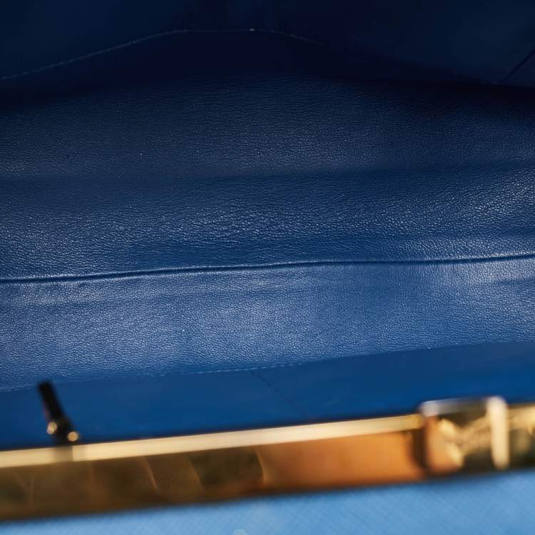 Pre Owned Prada Two Tone Blue Saffiano Lux Leather Pyramid Frame Satchel