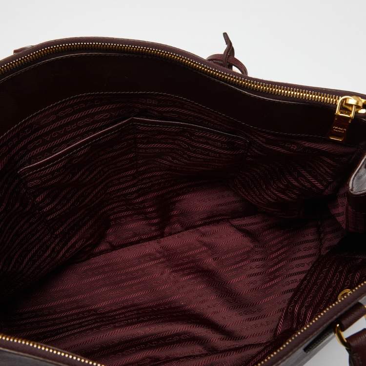 Pre Owned Prada Burgundy Saffiano Lux Leather Executive Galleria Tote