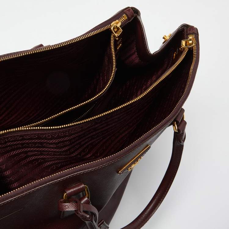 Pre Owned Prada Burgundy Saffiano Lux Leather Executive Galleria Tote