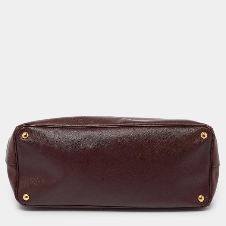 Pre Owned Prada Burgundy Saffiano Lux Leather Executive Galleria Tote