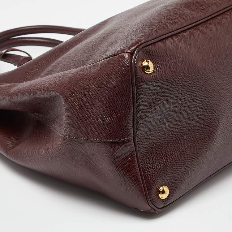 Pre Owned Prada Burgundy Saffiano Lux Leather Executive Galleria Tote