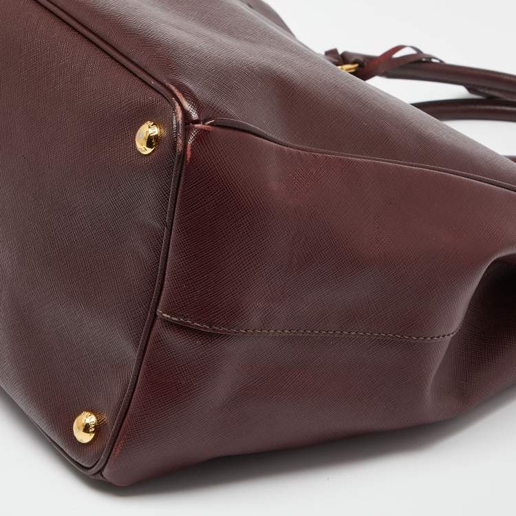 Pre Owned Prada Burgundy Saffiano Lux Leather Executive Galleria Tote