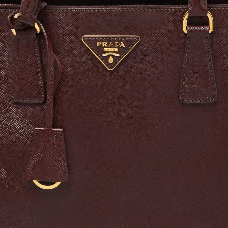 Pre Owned Prada Burgundy Saffiano Lux Leather Executive Galleria Tote