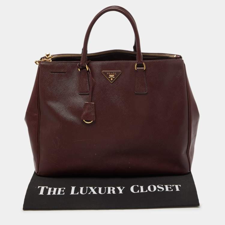Pre Owned Prada Burgundy Saffiano Lux Leather Executive Galleria Tote