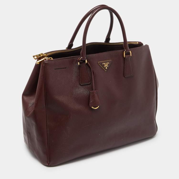 Pre Owned Prada Burgundy Saffiano Lux Leather Executive Galleria Tote