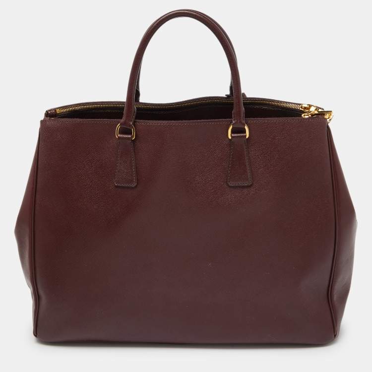 Pre Owned Prada Burgundy Saffiano Lux Leather Executive Galleria Tote