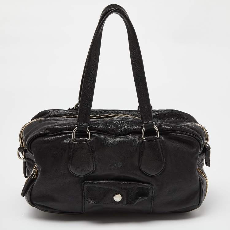 Pre Owned Prada Black Leather Zip Detail Satchel