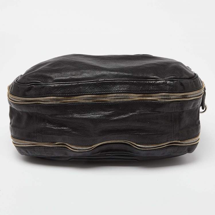 Pre Owned Prada Black Leather Zip Detail Satchel