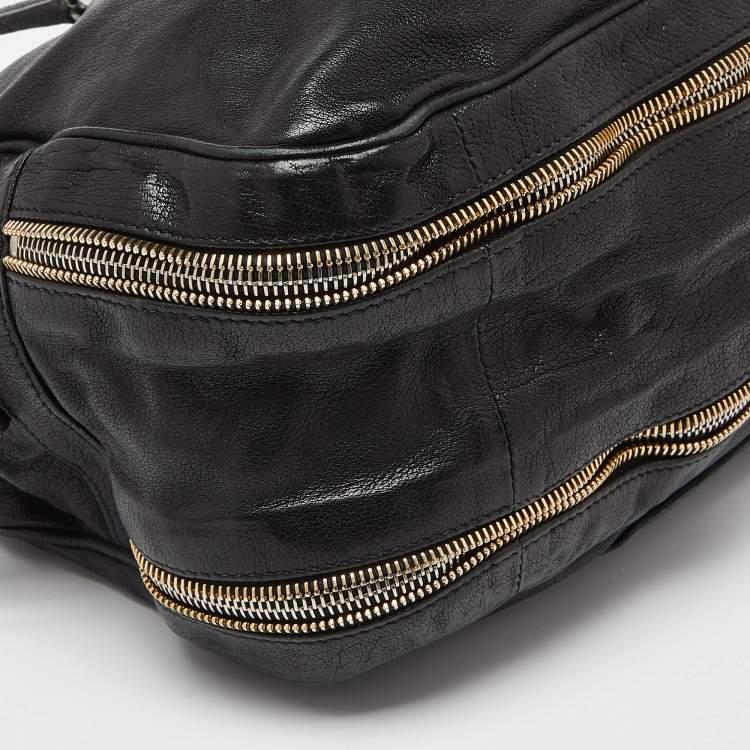 Pre Owned Prada Black Leather Zip Detail Satchel