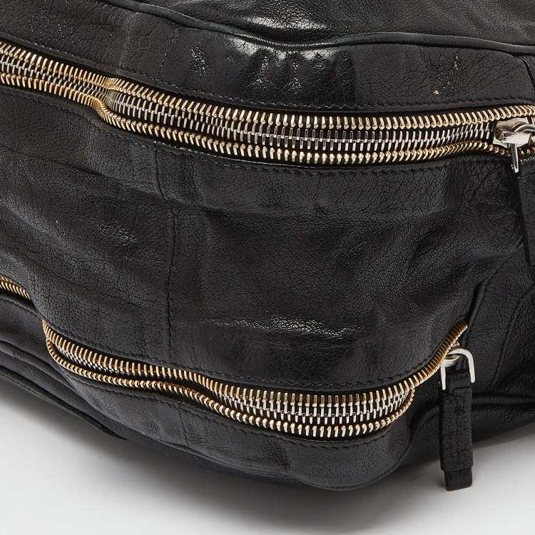 Pre Owned Prada Black Leather Zip Detail Satchel