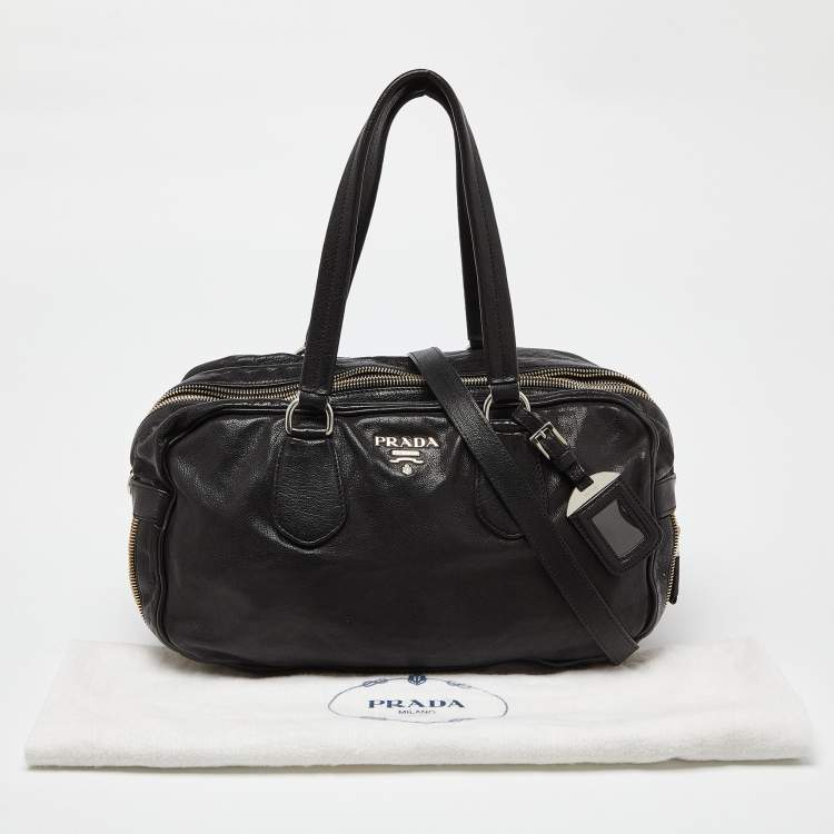 Pre Owned Prada Black Leather Zip Detail Satchel