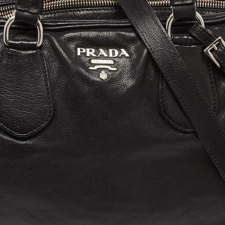 Pre Owned Prada Black Leather Zip Detail Satchel