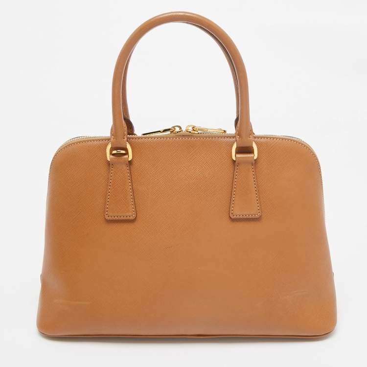 Pre Owned Prada Brown Saffiano Lux Leather Medium Promenade Bag