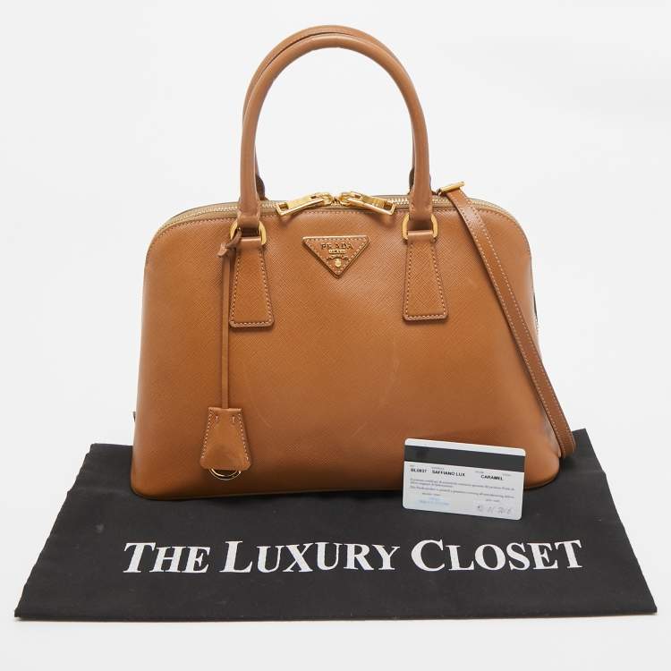 Pre Owned Prada Brown Saffiano Lux Leather Medium Promenade Bag