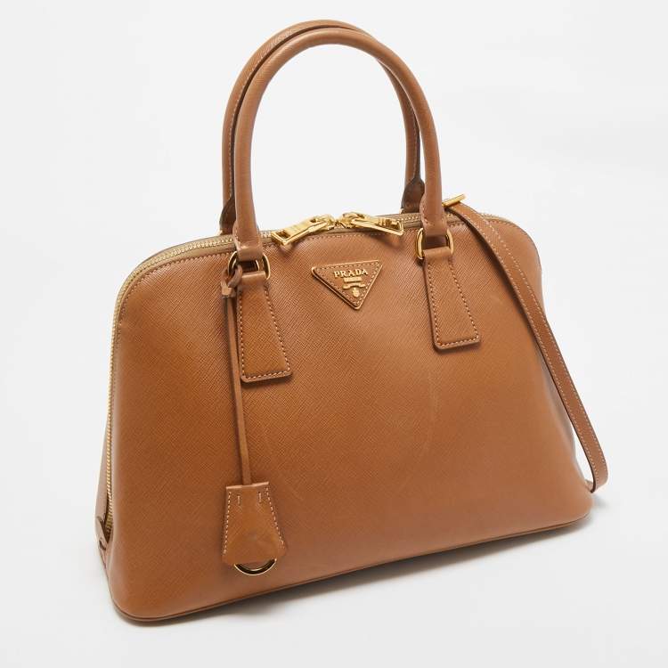 Pre Owned Prada Brown Saffiano Lux Leather Medium Promenade Bag