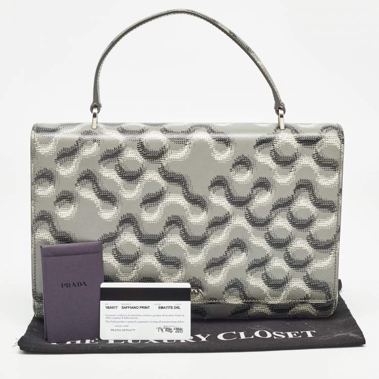 Pre Owned Prada Grey Molecule Print Leather Flap Top Handle Bag