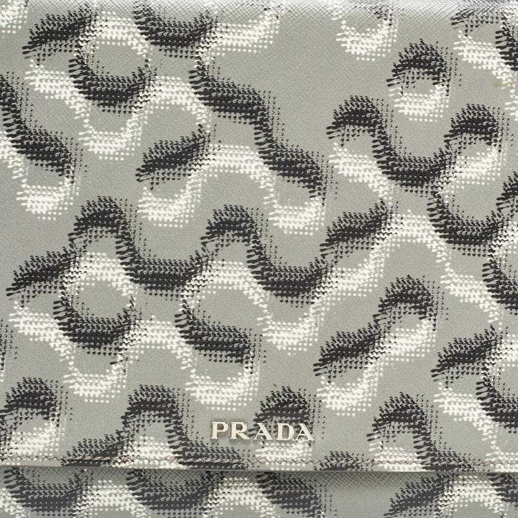Pre Owned Prada Grey Molecule Print Leather Flap Top Handle Bag
