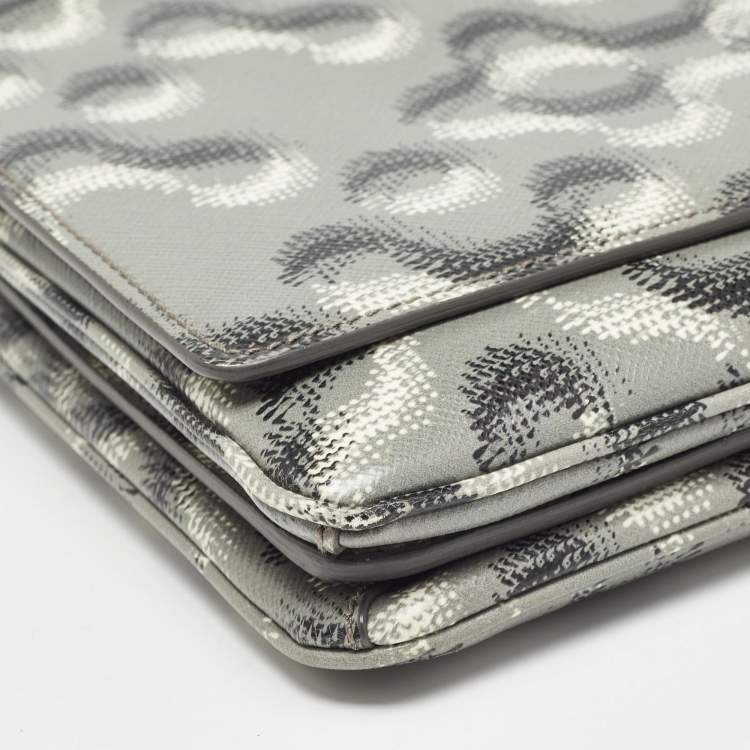 Pre Owned Prada Grey Molecule Print Leather Flap Top Handle Bag