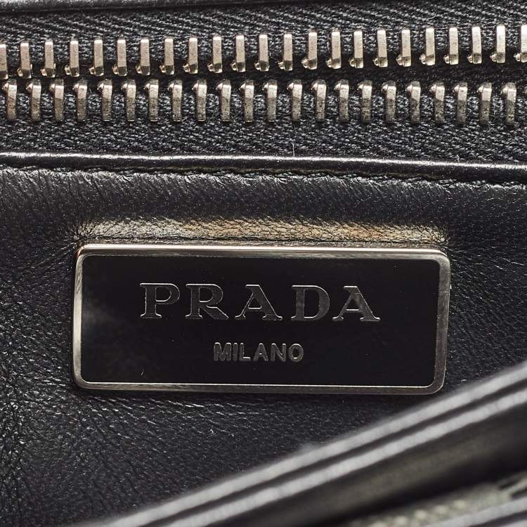 Pre Owned Prada Grey Molecule Print Leather Flap Top Handle Bag