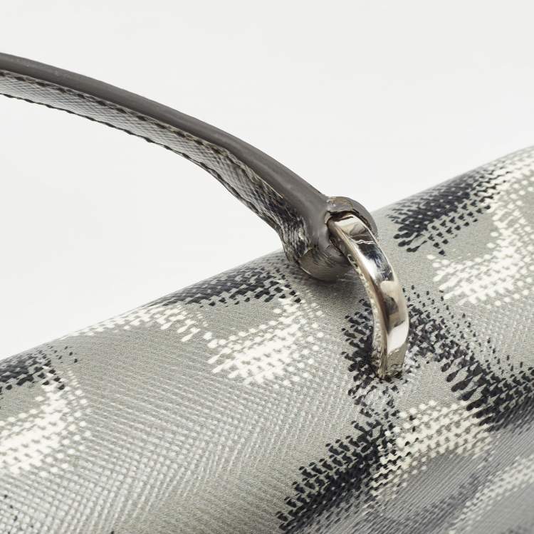 Pre Owned Prada Grey Molecule Print Leather Flap Top Handle Bag
