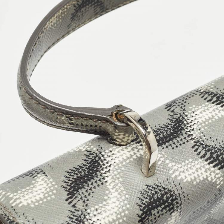 Pre Owned Prada Grey Molecule Print Leather Flap Top Handle Bag