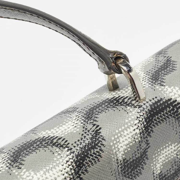 Pre Owned Prada Grey Molecule Print Leather Flap Top Handle Bag