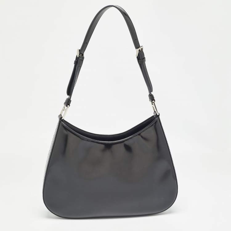 Pre Owned Prada Black Brushed Leather Cleo Shoulder Bag
