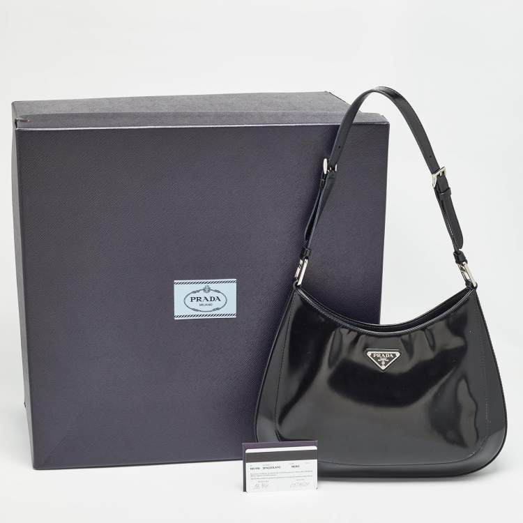 Pre Owned Prada Black Brushed Leather Cleo Shoulder Bag