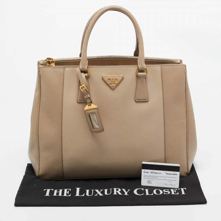 Pre Owned Prada Two Tone Beige Saffiano Lux Leather Large Double Zip Tote