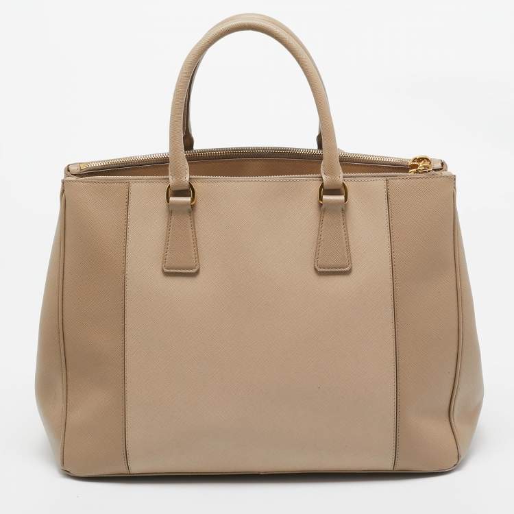 Pre Owned Prada Two Tone Beige Saffiano Lux Leather Large Double Zip Tote