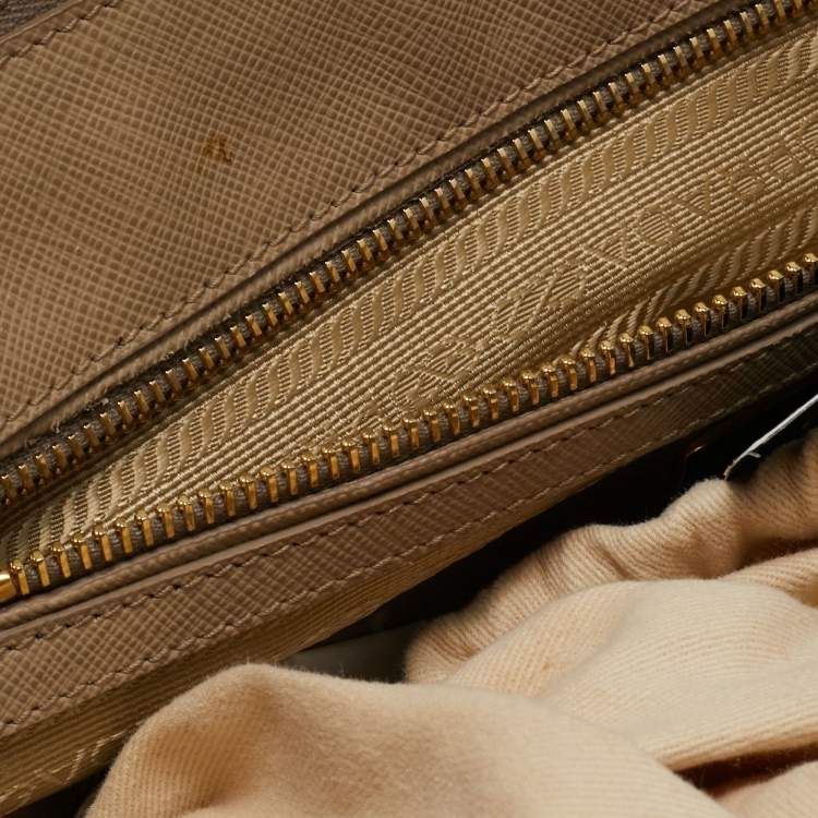 Pre Owned Prada Two Tone Beige Saffiano Lux Leather Large Double Zip Tote
