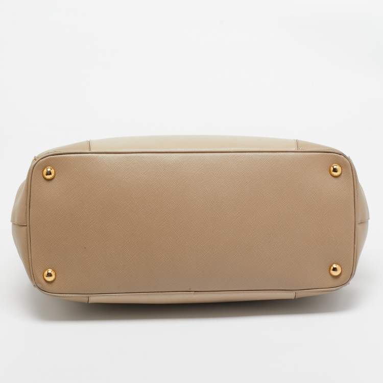 Pre Owned Prada Two Tone Beige Saffiano Lux Leather Large Double Zip Tote