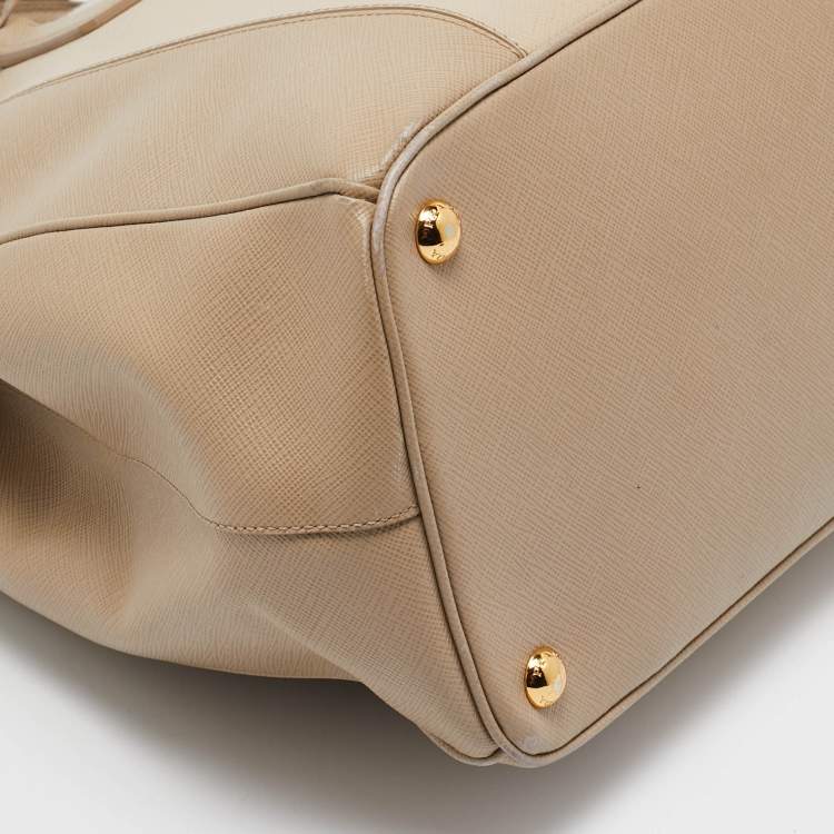 Pre Owned Prada Two Tone Beige Saffiano Lux Leather Large Double Zip Tote