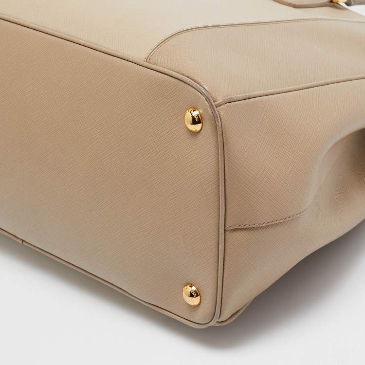 Pre Owned Prada Two Tone Beige Saffiano Lux Leather Large Double Zip Tote