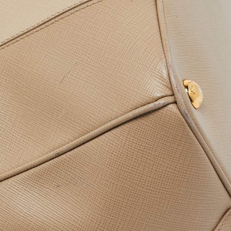Pre Owned Prada Two Tone Beige Saffiano Lux Leather Large Double Zip Tote