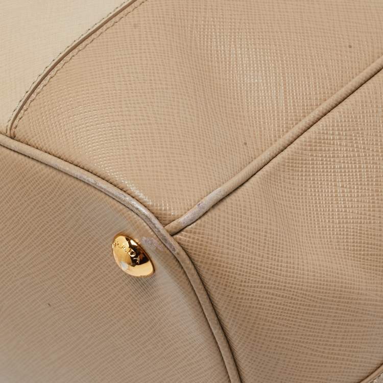Pre Owned Prada Two Tone Beige Saffiano Lux Leather Large Double Zip Tote