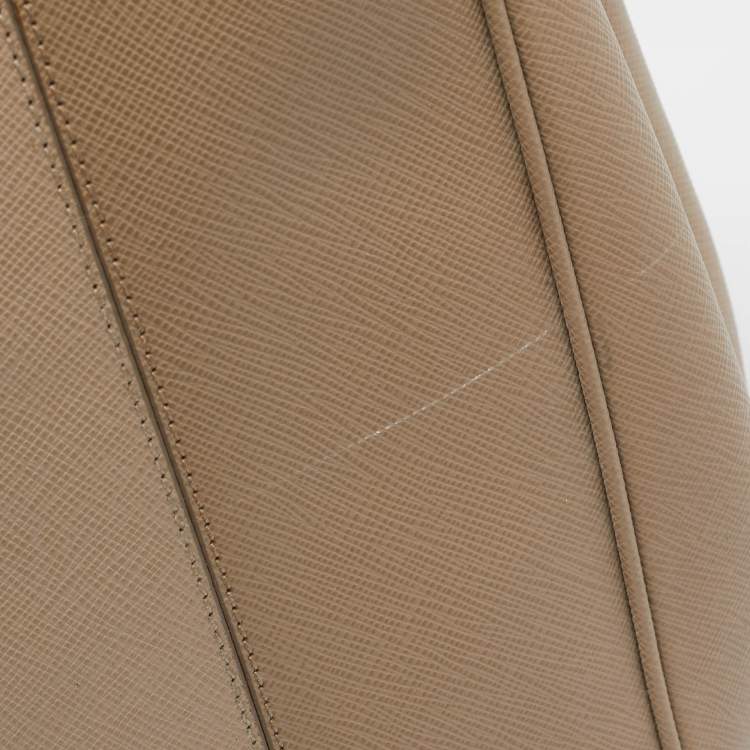 Pre Owned Prada Two Tone Beige Saffiano Lux Leather Large Double Zip Tote