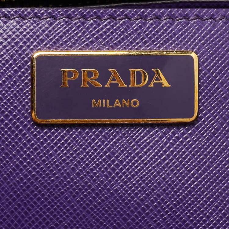 Pre Owned Prada Purple Saffiano Lux Leather Large Double Zip Tote